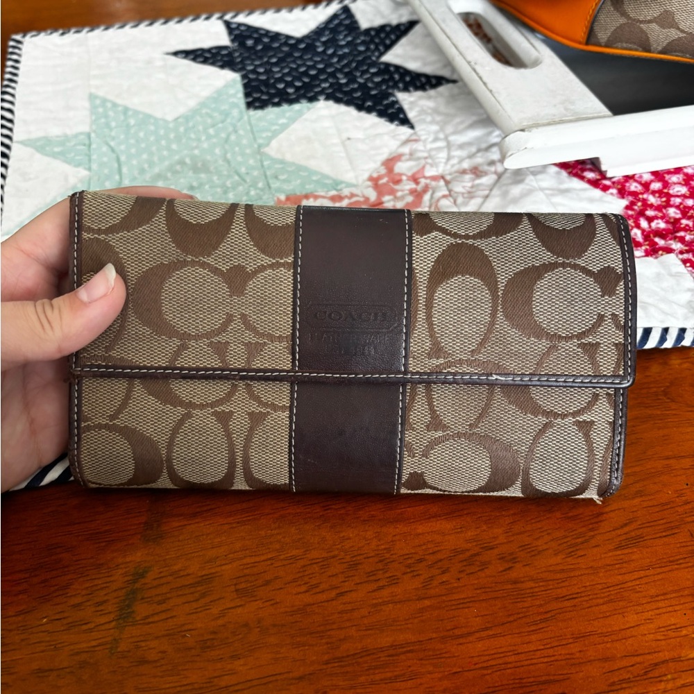 Coach Tan and Brown Signature Clutch